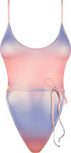 Costum de baie întreg Rionella – body sexy cu aspect lucios, decupaje și șnur în talie M, pastel multicolor