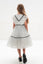 ODALYS – Rochie eleganta din tulle fin cu volane, buline si panglici din catifea, alb