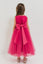 JASMINE – Rochita de ocazie din tulle fin cu saten si drapaje cu funda decorativa, fuchsia