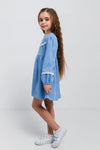 HELEN - Rochie din catifea reiat cu model in clos si maneca lunga, bleu