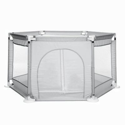 Tarc de joaca pentru copii, centru de activitati cu plasa de protectie si usa cu fermoar, 128x113x65cm, gri
