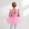 Costum de balet, gimnastica sau dans pentru fete: set body bumbac si fusta tutu roz cu aplicatii stralucitoare
