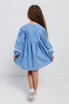 HELEN - Rochie din catifea reiat cu model in clos si maneca lunga, bleu