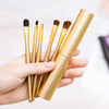 Set 5 pensule machiaj ochi Travel Essentials, par natural si sintetic, cu suport metalic auriu - Pensule profesionale pentru fard si blending