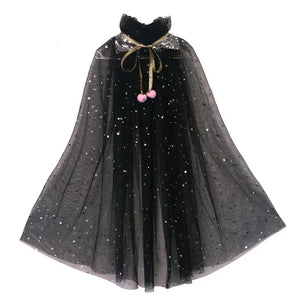 Pelerină din tul negru cu detalii strălucitoare - accesoriu pentru rochii de prințese, costumații joc de rol, carnaval și serbări