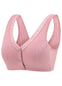 Sutien alaptare confortabil din bumbac si cupe captusite, deschidere frontala cu capse, fara armatura, roz