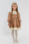 AYSEL – Rochie din catifea reiat cu model in clos, detalii florale si aplicatii din dantela vintage, beige
