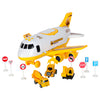 Avion transportor cu parcare, lumini și sunete pentru copii – set cu 3 utilaje de construcții și indicatoare rutiere