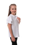 MARCIA - Bluza eleganta din material fin cu dantela delicata, maneca scurta si volane, alb