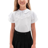 MARCIA - Bluza eleganta din material fin cu dantela delicata, maneca scurta si volane, alb