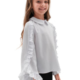 TRACY - Bluza eleganta cu maneci evazate si volane delicate, alb