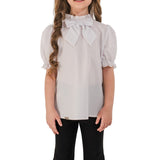 JULIA - Bluza eleganta din material fin cu maneca scurta, guler si funda chic, alb