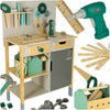 Banc de lucru cu unelte și bormașină de jucărie cu sunete - Atelier de bricolaj pentru copii, din lemn, 86 cm