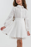 CECILY – Fustă eleganta din stofa cu pliuri si aplicatie din dantela, ivory