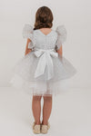 CELESTE - Rochita de ocazie din organza cu buline si tulle fin cu crinolina, alb