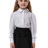 BERNICE - Camasa alba eleganta pentru fete, cu dantela fina si maneca lunga
