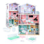 Casa de papusi cu 3 etaje, lift functional, 4 camere cu mobilier complet si accesorii, 117 cm, lemn MDF pastel