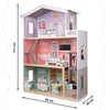 Casa de papusi cu 3 etaje, lift functional, 4 camere cu mobilier complet si accesorii, 117 cm, lemn MDF pastel
