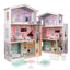 Casa de papusi cu 3 etaje, lift functional, 4 camere cu mobilier complet si accesorii, 117 cm, lemn MDF pastel