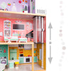 Casa de papusi cu 3 etaje, lift functional, 4 camere cu mobilier complet si accesorii, 117 cm, lemn MDF pastel