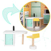 Casa de papusi cu 3 etaje, lift functional, 4 camere cu mobilier complet si accesorii, 117 cm, lemn MDF pastel