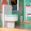 Casa de papusi cu 3 etaje, lift functional, 4 camere cu mobilier complet si accesorii, 117 cm, lemn MDF pastel