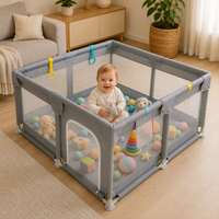 Tarc de joaca pentru copii, centru de activitati cu plasa de protectie si usa cu fermoar, 120x120cm, gri