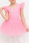 Costum de balet, gimnastica sau dans pentru fete: set body bumbac si fusta tutu roz cu aplicatii stralucitoare