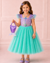 Rochie printesa Mica Sirena cu accesorii pentru fetite costumatie joc de rol petreceri, serbari, carnaval si cadou ideal pentru sarbatori, aniversari sau zile de nastere