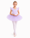 Costum de balet, gimnastica sau dans pentru fete: set body bumbac si fusta tutu mov cu aplicatii stralucitoare