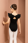 Costum de balet, gimnastica sau dans pentru fete: set body bumbac si fusta tutu cu buline
