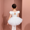 Costum de balet, gimnastica sau dans pentru fete: set body bumbac si fusta tutu alb cu aplicatii stralucitoare