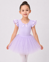 Costum de balet, gimnastica sau dans pentru fete: set body bumbac si fusta tutu mov cu aplicatii stralucitoare