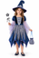 Rochie de vrăjitoare pentru fetițe, cu pălărie, baghetă și gentuță – costum cu steluțe pentru Halloween și petreceri tematice