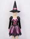 Rochie de vrăjitoare pentru fetițe, cu pălărie, baghetă și gentuță – costum tematic pentru Halloween și joc de rol