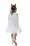 PORTIA - Rochie eleganta din voal si tulle fin cu funda decorativa la guler, alb