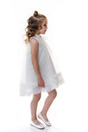 PORTIA - Rochie eleganta din voal si tulle fin cu funda decorativa la guler, alb