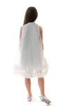 PORTIA - Rochie eleganta din voal si tulle fin cu funda decorativa la guler, alb