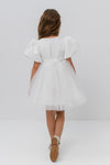 ASSIA - Rochie de ocazie pentru fete, din organza si tulle fin cu sclipici, stil printesa, alb