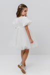 ASSIA - Rochie de ocazie pentru fete, din organza si tulle fin cu sclipici, stil printesa, alb