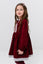 EMILIA – Rochie din catifea reiat cu model in clos, aplicatii din dantela si fundita decorativa, rosu bordo