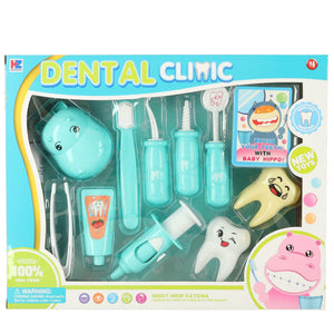 Set dentist pentru copii cu hipopotam și accesorii educative, bleu