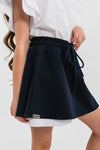 ELEANOR - Fusta/pantalon din stofa bleumarin cu volan alb, skort ideal pentru uniforma scolara