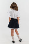 ELEANOR - Fusta/pantalon din stofa bleumarin cu volan alb, skort ideal pentru uniforma scolara