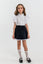 ELEANOR - Fusta/pantalon din stofa bleumarin cu volan alb, skort ideal pentru uniforma scolara