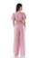 FIANNA - Compleu din material vaporos, set bluza crop si pantaloni largi, roz