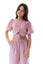 FIANNA - Compleu din material vaporos, set bluza crop si pantaloni largi, roz