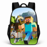 Ghiozdan Minecraft pentru școală, 2 compartimente cu fermoar, model ergonomic, Steve Survival 39x29x16cm