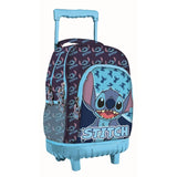Ghiozdan Troler pentru Școală, Model Stitch, cu 3 Compartimente, Mâner Telescopic, Bretele Ajustabile și Întărite, 44 × 33 × 22 cm, Albastru