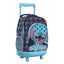 Ghiozdan Troler pentru Școală, Model Stitch, cu 3 Compartimente, Mâner Telescopic, Bretele Ajustabile și Întărite, 44 × 33 × 22 cm, Albastru